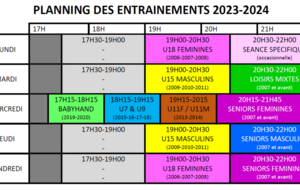 Planning des entrainements 2023-2024